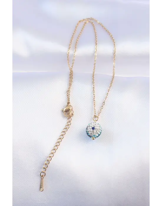  Zincir Altın  Nazar Boncuk Model Çelik Kolye