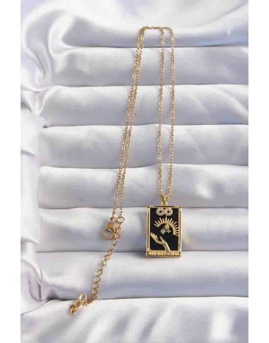  Zincir Altın  Sonsuzluk Detay Zirkon Taşlı Tarot Çelik Kolye