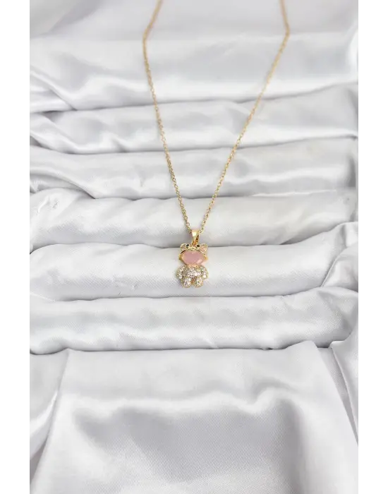 316L Çelik Zincir Gold Renk Teddy Bear Model Zirkon Taşlı Kadın Kolye
