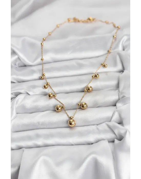 316L Çelik Zincir Gold Renk Topçuklu Kolye