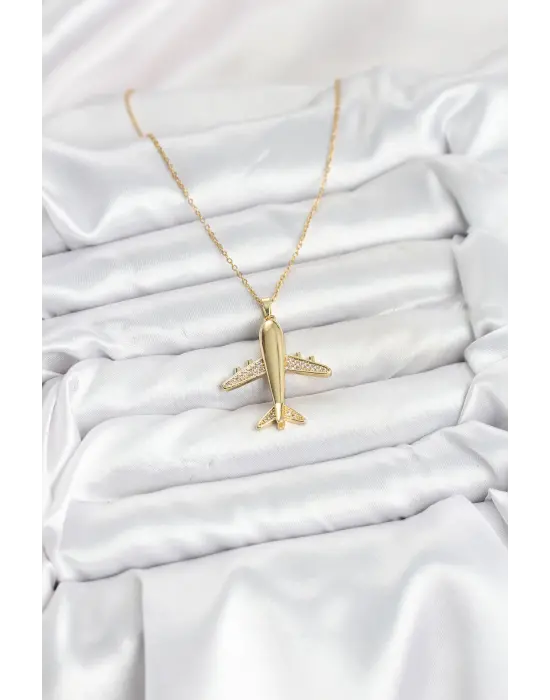 316L Çelik Zincir Gold Renk Uçak Model Kadın Kolye