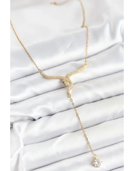 316L Çelik Zincir Gold Renk Yılan Model Y Kolye