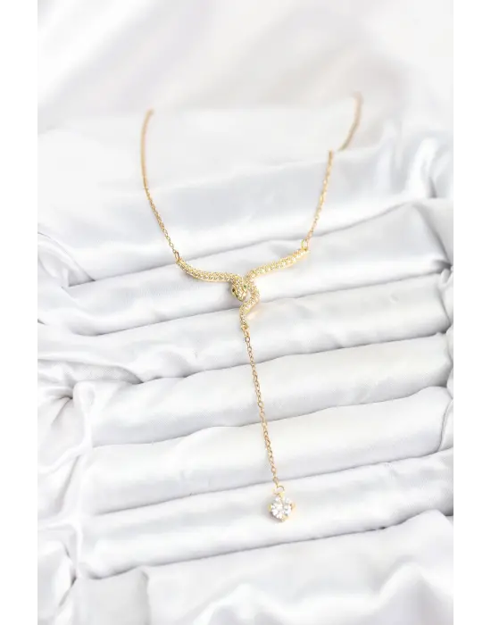 316L Çelik Zincir Gold Renk Yılan Model Y Kolye