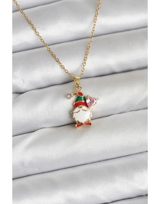 316L Çelik Zincir Gold Renk Yılbaşı Teması Kadın Kolye