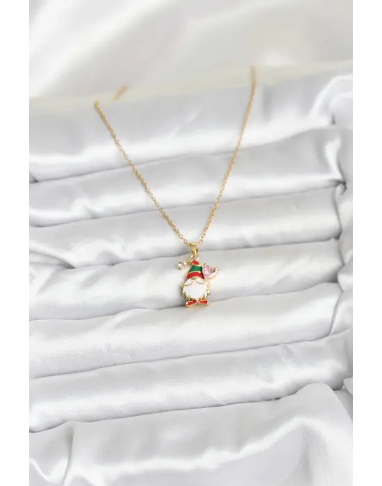 316L Çelik Zincir Gold Renk Yılbaşı Teması Kadın Kolye