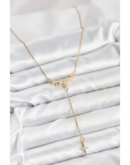 316L Çelik Zincir Gold Renk Yıldız Model Y Kadın Kolye