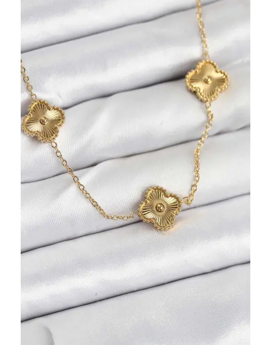 316L Çelik Zincir Gold Renk Yonca Kadın Kolye