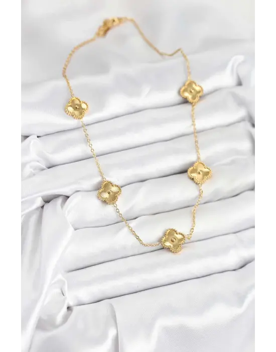 316L Çelik Zincir Gold Renk Yonca Kadın Kolye