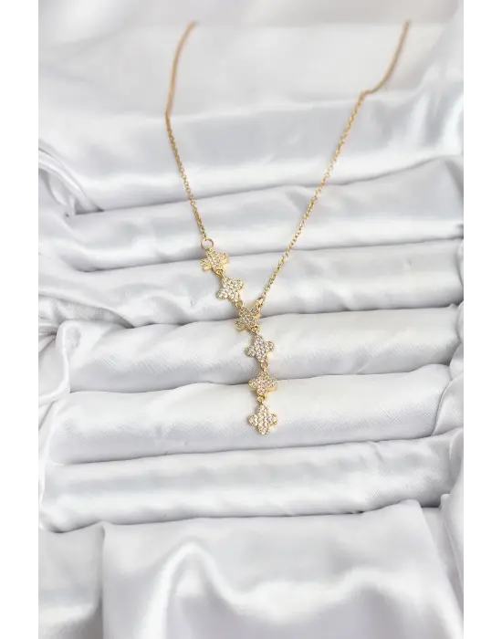 316L Çelik Zincir Gold Renk Yonca Model Kadın Kolye