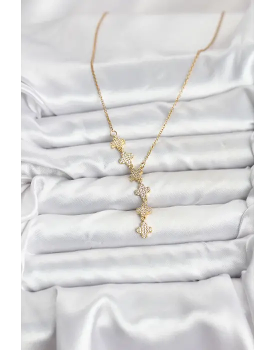 316L Çelik Zincir Gold Renk Yonca Model Kadın Kolye