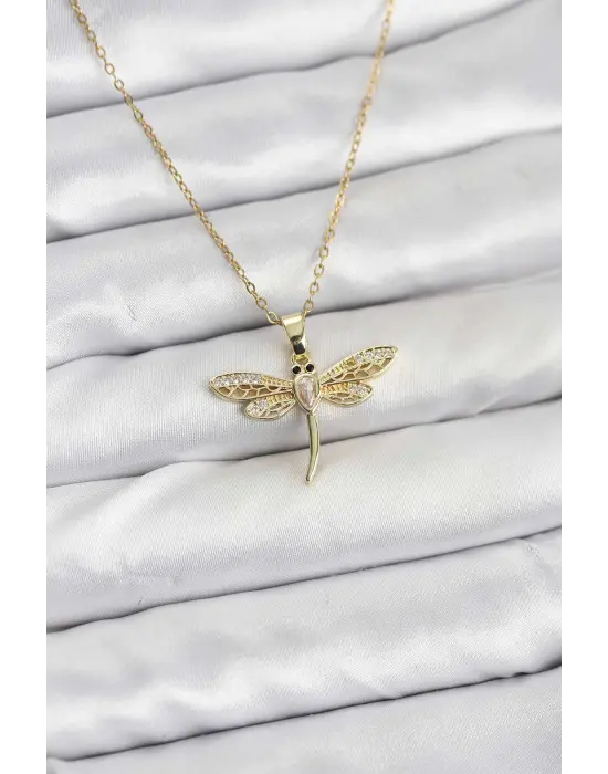 316L Çelik Zincir Gold Renk Yusufçuk Model Kadın Kolye