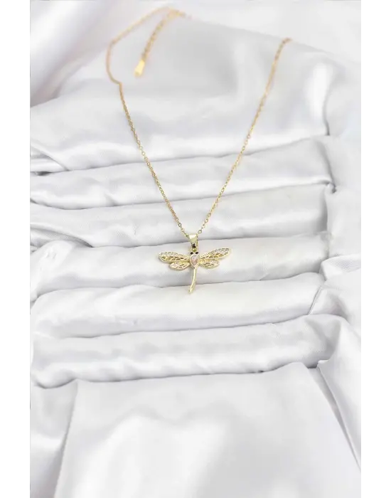 316L Çelik Zincir Gold Renk Yusufçuk Model Kadın Kolye