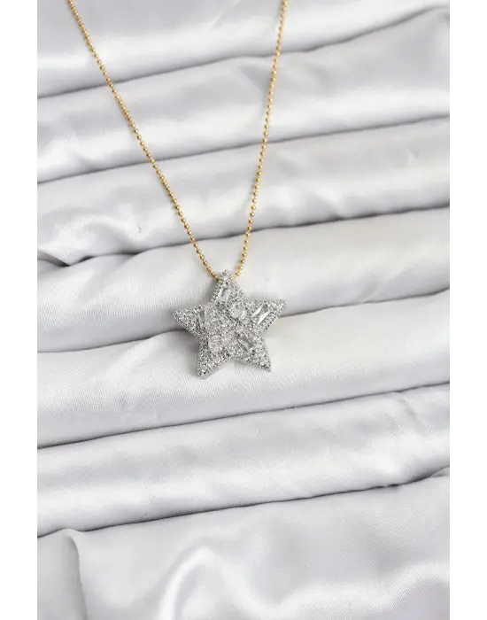 316L Çelik Zincir Gold Renk Zincirli Gümüş Yıldız Model Kadın Kolye