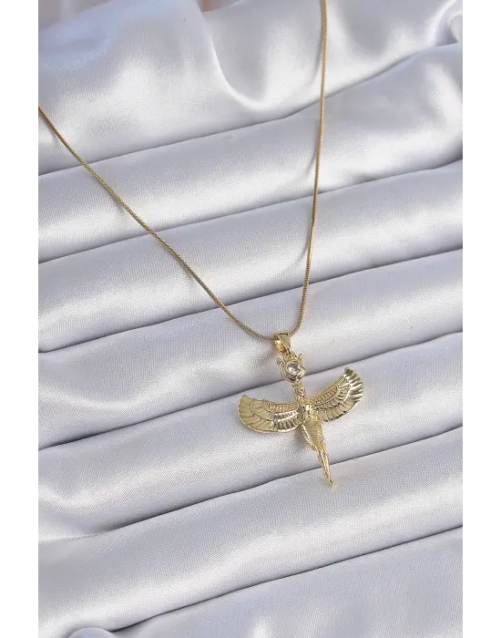  Zincir Altın  Zirkon Taş Detaylı Melek Model  Çelik Kolye
