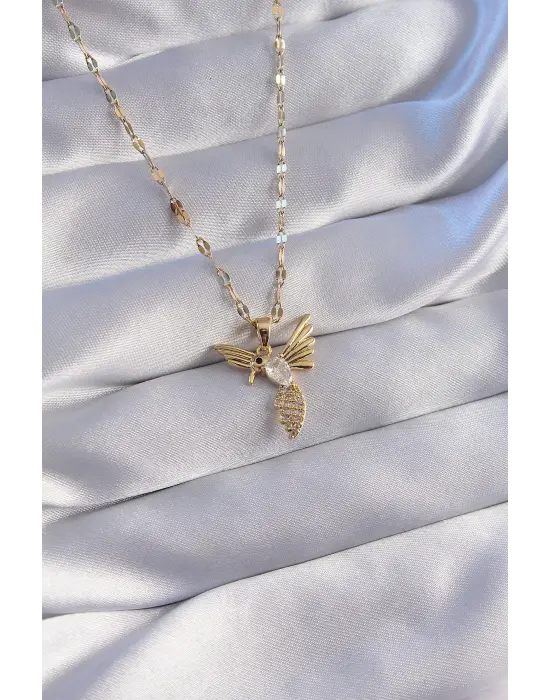  Zincir Altın  Zirkon Taşlı Anka Kuşu Figürlü Çelik Kolye