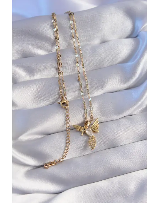  Zincir Altın  Zirkon Taşlı Anka Kuşu Figürlü Çelik Kolye