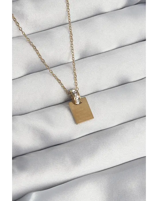  Zincir Altın  Zirkon Taşlı Aşk Mektubu Çelik Kolye