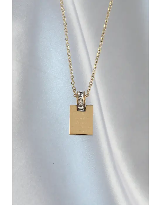  Zincir Altın  Zirkon Taşlı Aşk Mektubu Çelik Kolye