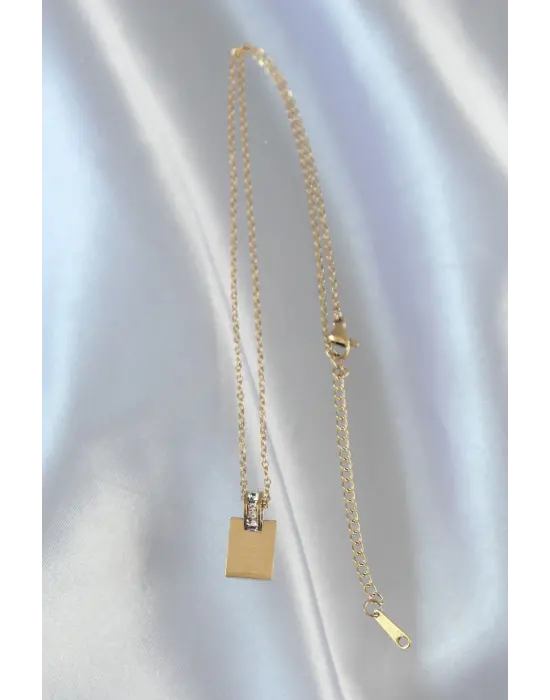  Zincir Altın  Zirkon Taşlı Aşk Mektubu Çelik Kolye