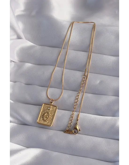  Zincir Altın  Zirkon Taşlı Göz Figür Tarot Çelik Kolye