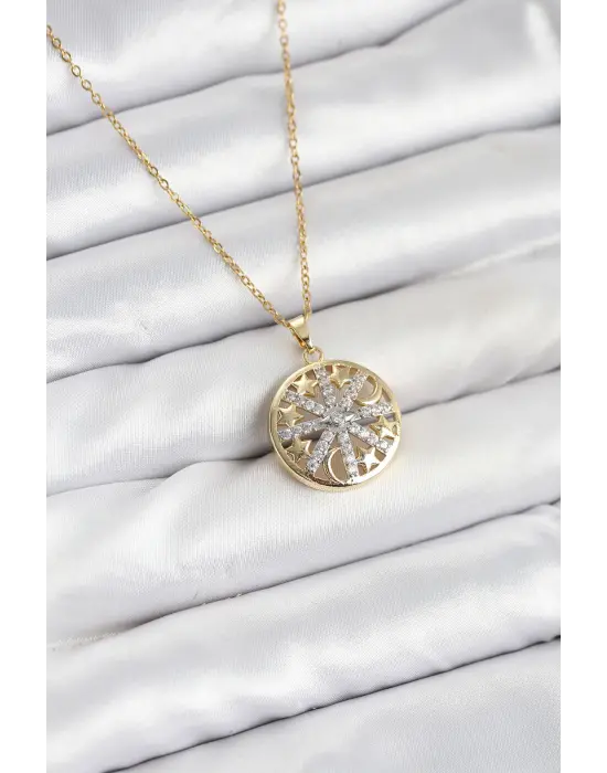 316L Çelik Zincir Gold Renk Zirkon Taşlı Kadın Kolye