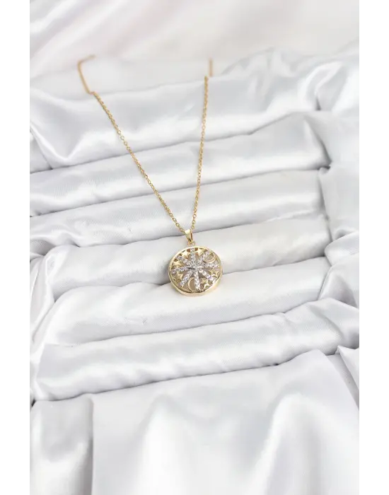 316L Çelik Zincir Gold Renk Zirkon Taşlı Kadın Kolye