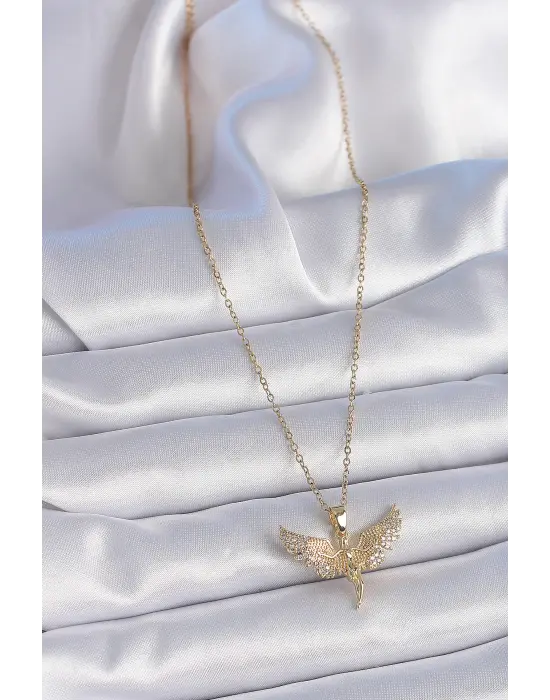  Zincir Altın  Zirkon Taşlı Melek Model  Çelik Kolye