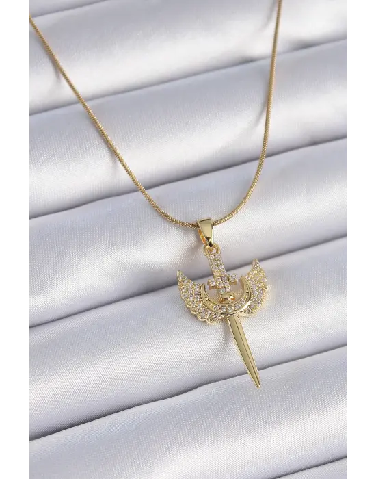  Zincir Altın  Zirkon Taşlı Mikail Model  Çelik Kolye