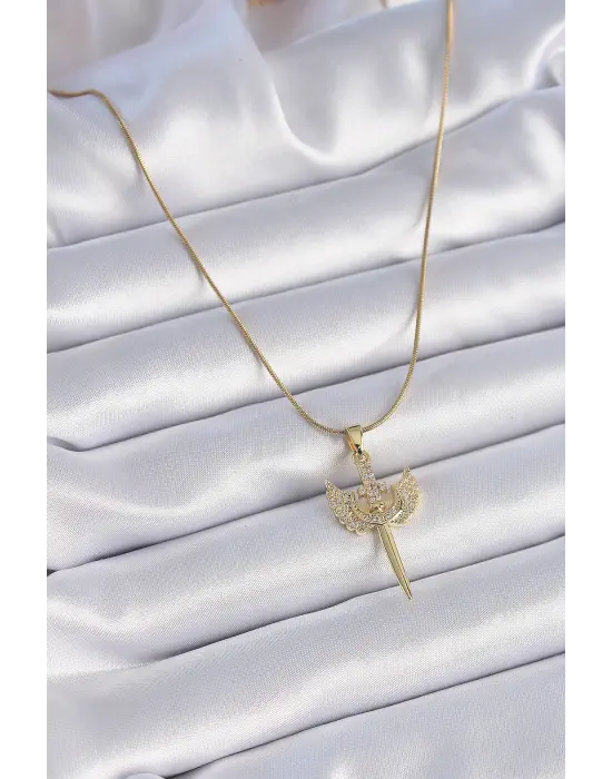  Zincir Altın  Zirkon Taşlı Mikail Model  Çelik Kolye