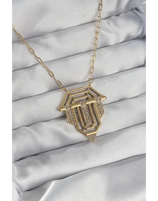  Zincir Altın  Zirkon Taşlı Serenay Çelik Kolyesi