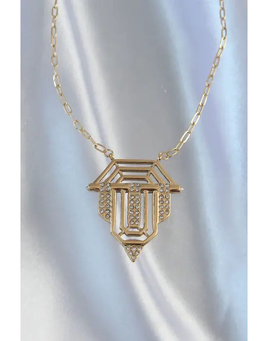  Zincir Altın  Zirkon Taşlı Serenay Çelik Kolyesi