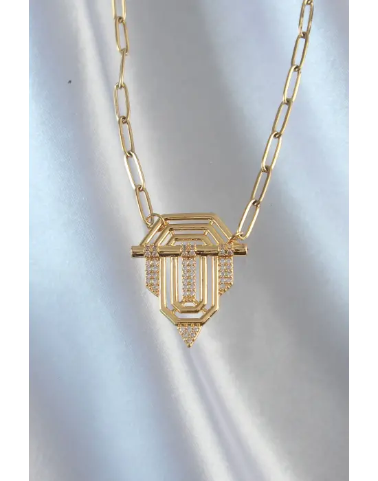  Zincir Altın  Zirkon Taşlı Serenay Çelik Kolyesi