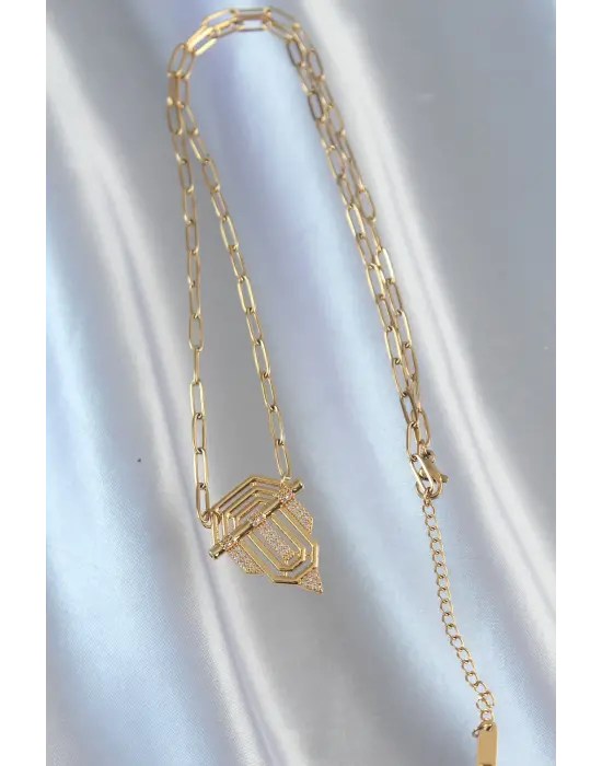  Zincir Altın  Zirkon Taşlı Serenay Çelik Kolyesi