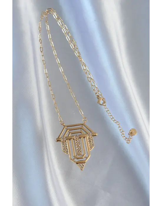  Zincir Altın  Zirkon Taşlı Serenay Çelik Kolyesi