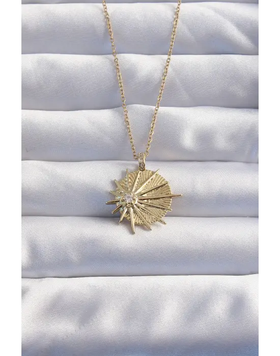  Zincir Altın  Zirkon Taşlı Star Model Çelik Kolye