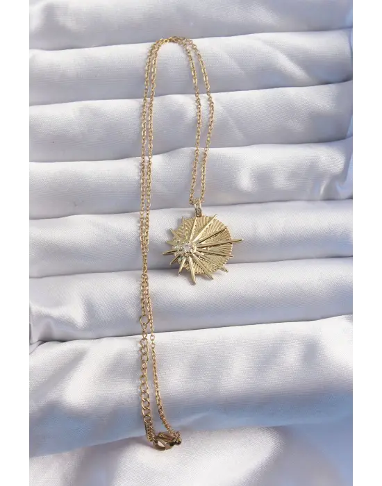  Zincir Altın  Zirkon Taşlı Star Model Çelik Kolye