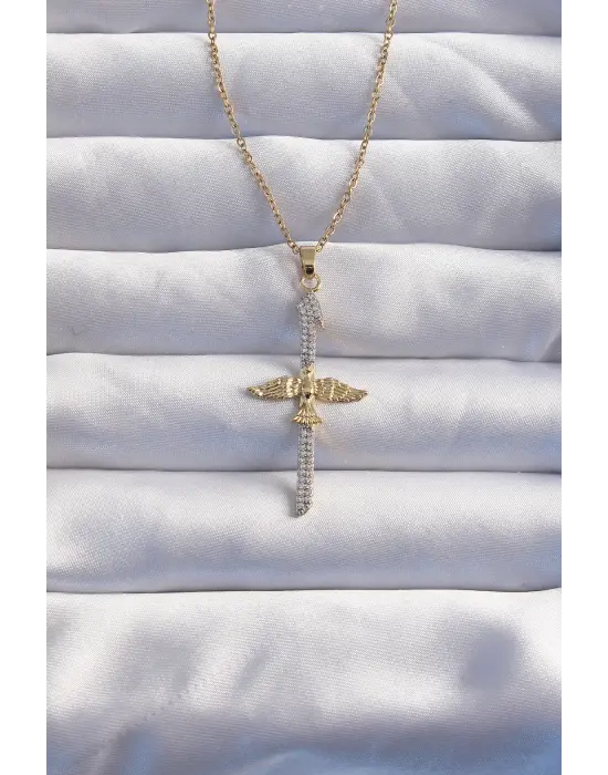  Zincir Altın li Zirkon Taşlı Anka Kuşu Çelik Kolye