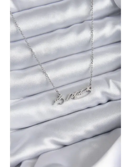  Zincir Gümüş  Atatürk İmza Figür  Çelik Kolye