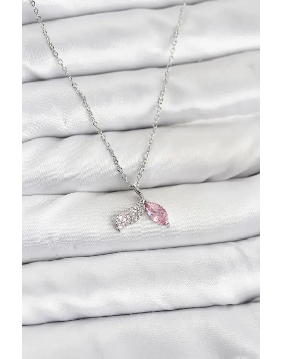 316L Çelik Zincir Gümüş Renk Balık Kuyruğu Model Zirkon Taşlı Kadın Kolye