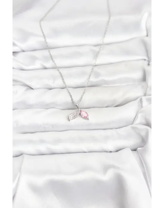 316L Çelik Zincir Gümüş Renk Balık Kuyruğu Model Zirkon Taşlı Kadın Kolye