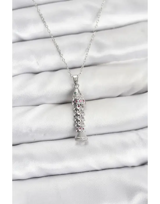 316L Çelik Zincir Gümüş Renk Balık Model Zirkon Taşlı Kadın Kolye