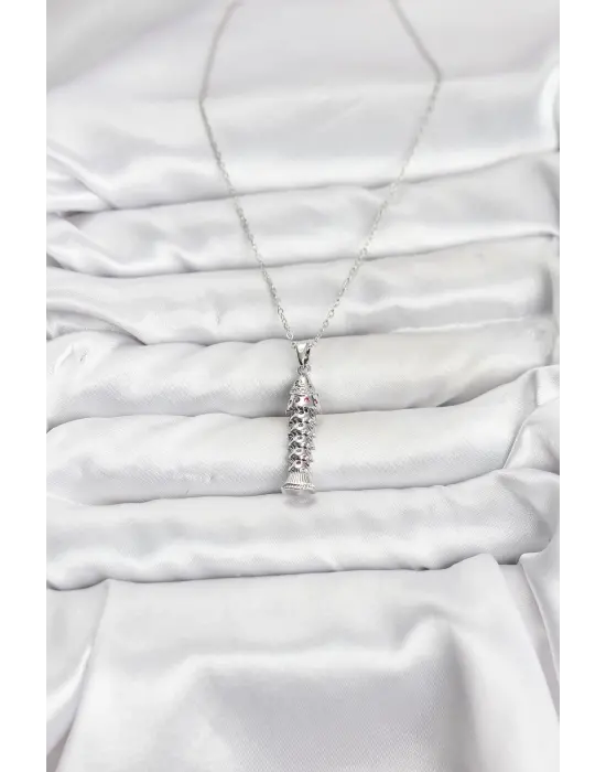 316L Çelik Zincir Gümüş Renk Balık Model Zirkon Taşlı Kadın Kolye