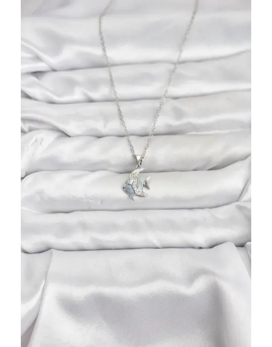 316L Çelik Zincir Gümüş Renk Balık Model Zirkon Taşlı Kadın Kolye