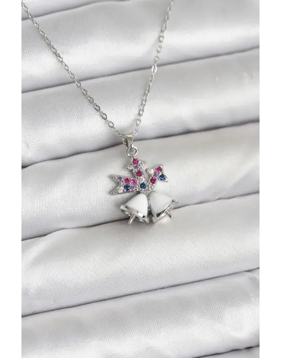 316L Çelik Zincir Gümüş Renk Chirtsmas Bell Model Yılbaşı Temalı Kadın Kolye