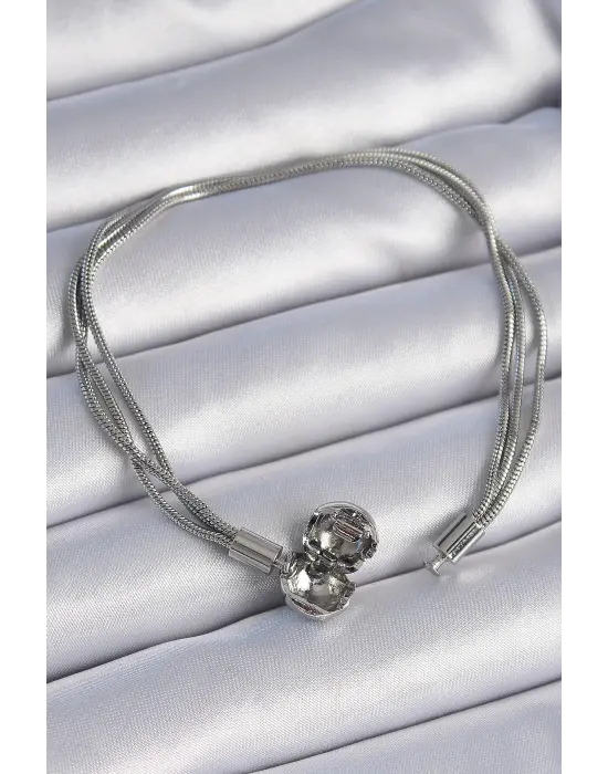 316L Çelik Zincir Gümüş Renk Çoklu Zincir Charm Model Kadın Bileklik