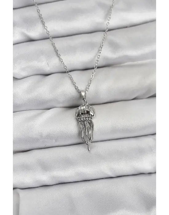 316L Çelik Zincir Gümüş Renk Deniz Anası Model Zirkon Taşlı Kadın Kolye