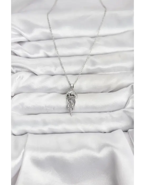 316L Çelik Zincir Gümüş Renk Deniz Anası Model Zirkon Taşlı Kadın Kolye