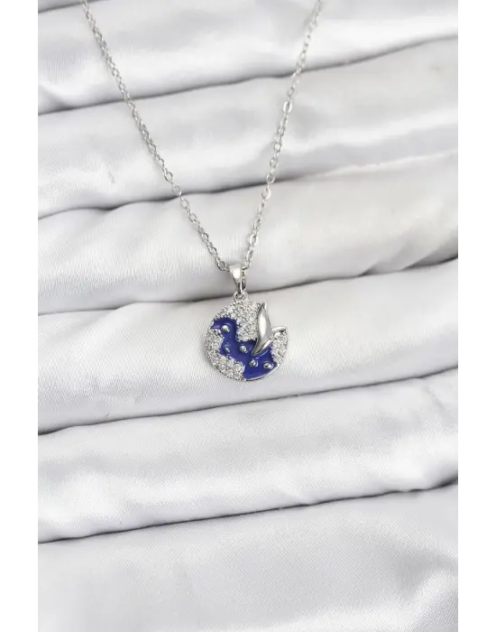 316L Çelik Zincir Gümüş Renk Gece Model Zirkon Taşlı Kadın Kolye