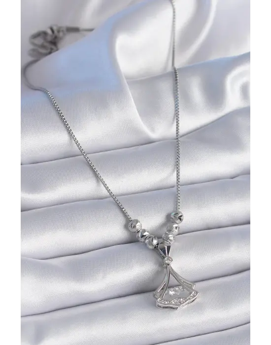  Zincir Gümüş  Gingko Yaprağı Model Zirkon Taş Detay  Çelik Kolye