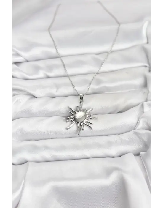 316L Çelik Zincir Gümüş Renk Güneş Model Kadın Kolye